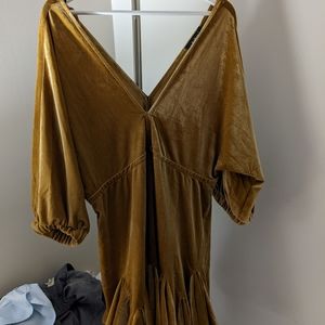 Aakaa mustard velvet dress
